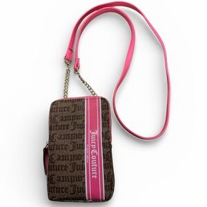 JUICY COUTURE Brown Pink Vegan Leather Wallet On Chain Crossbody Purse Bag